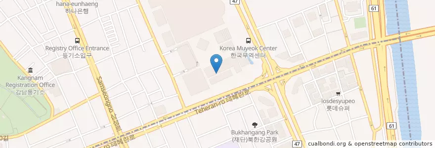Mapa de ubicacion de 아소갤러리 en كوريا الجنوبية, سول, 강남구, 삼성동, 삼성1동.