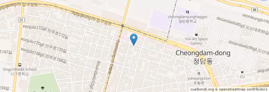 Mapa de ubicacion de Hodu Gallery en South Korea, Seoul, Gangnam-Gu, Cheongdam-Dong, Apgujeong-Dong.