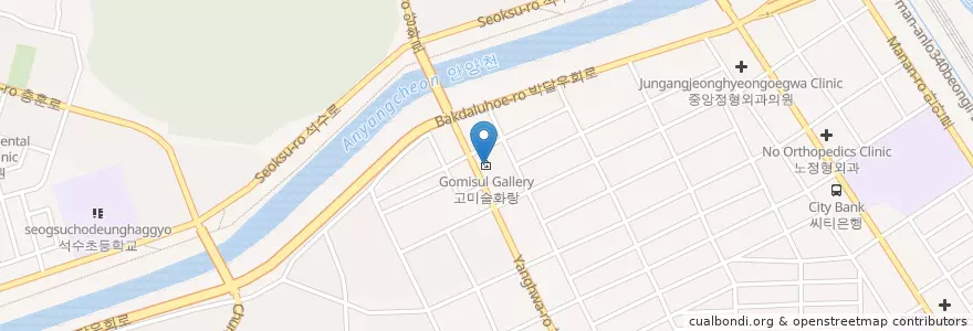 Mapa de ubicacion de 고미술화랑 en 大韓民国, 京畿道, 安養市, 万安區.