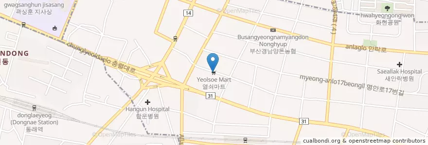 Mapa de ubicacion de 고궁당화랑 en 대한민국, 부산, 동래구, 안락동.