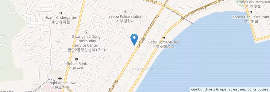Mapa de ubicacion de PS14갤러리 en Corée Du Sud, Busan, 수영구, 광안동.