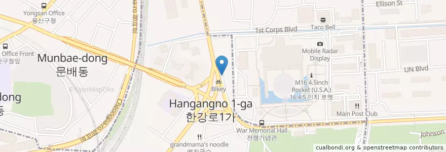 Mapa de ubicacion de 코뿔소화랑 en Coreia Do Sul, Seul, 용산구, 한강로동.