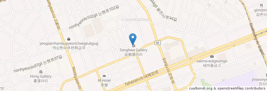 Mapa de ubicacion de 송화갤러리 en Corea Del Sur, Seúl, 강남구, 역삼동, 역삼1동.