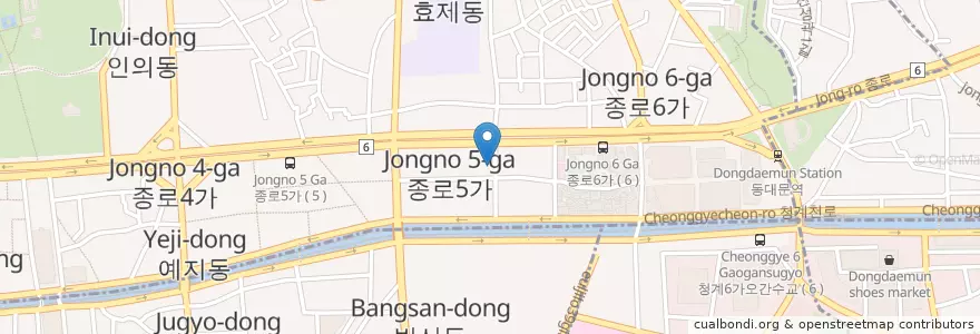 Mapa de ubicacion de 백송화랑 en 大韓民国, ソウル, 종로5·6가동.