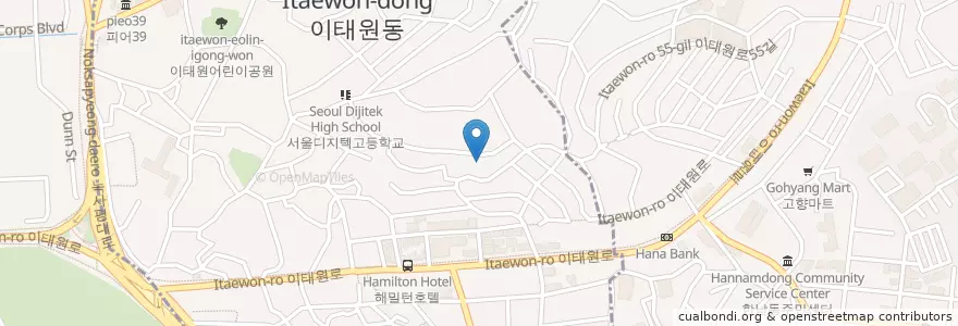 Mapa de ubicacion de 미사화랑 en کره جنوبی, سئول, 용산구, 이태원1동.