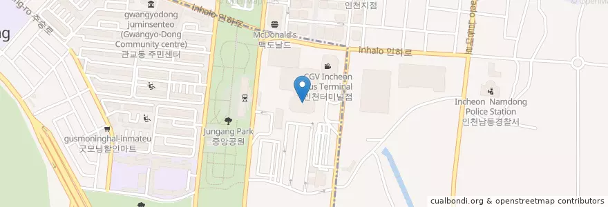 Mapa de ubicacion de 인천종합터미널 en 大韓民国, 仁川広域市, 弥鄒忽区, 南洞区, 구월동.