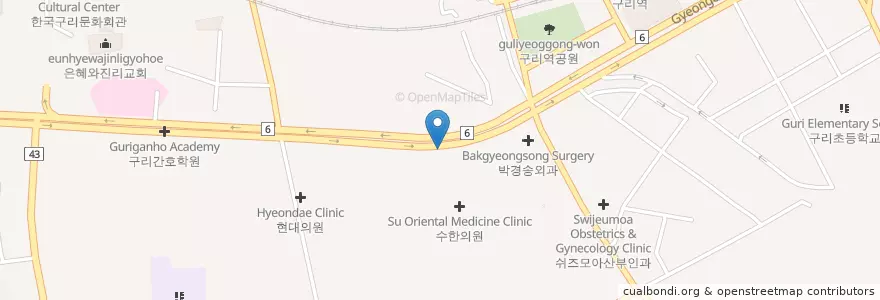Mapa de ubicacion de 구리시외버스정류장 en 大韓民国, 京畿道, 九里市.