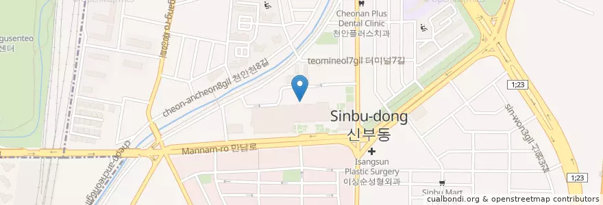 Mapa de ubicacion de 천안종합터미널 en 대한민국, 충청남도, 천안시, 동남구.