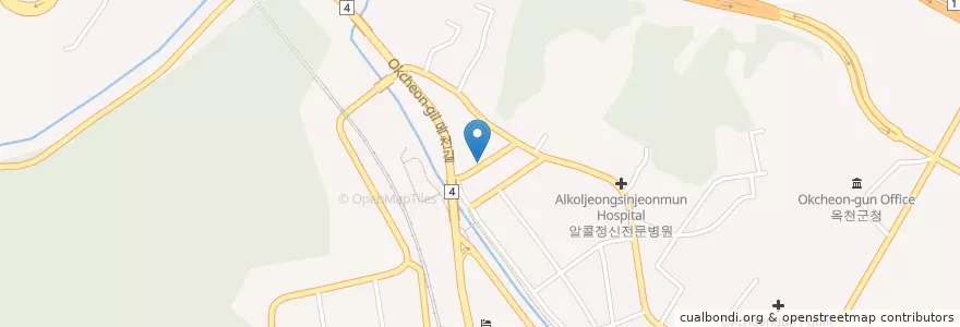 Mapa de ubicacion de 직행버스정류장 en 大韓民国, 忠清北道, 沃川郡.