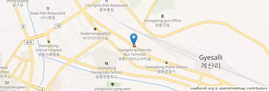 Mapa de ubicacion de 영동시외버스터미널 en Güney Kore, 충청북도, 영동군.