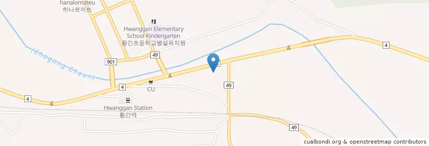 Mapa de ubicacion de 황간 터미널 en Zuid-Korea, Chungcheongbuk-Do, 영동군.