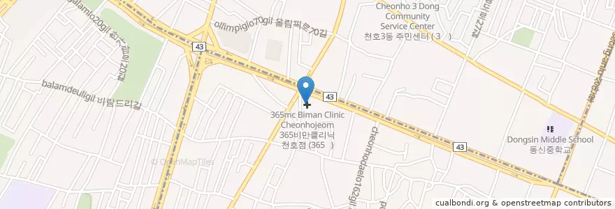 Mapa de ubicacion de 365mc비만클리닉 천호점 en Corea Del Sud, Seul, 강동구, 성내1동.