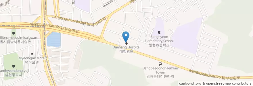 Mapa de ubicacion de 대항병원 en 대한민국, 서울, 서초구, 방배동, 방배2동.