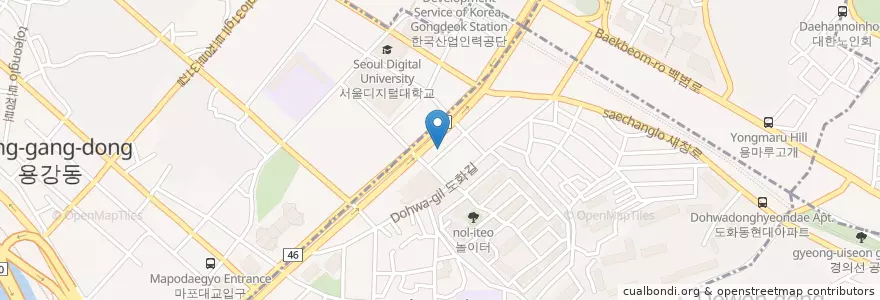 Mapa de ubicacion de 뉴욕산부인과 en 대한민국, 서울, 마포구, 도화동.