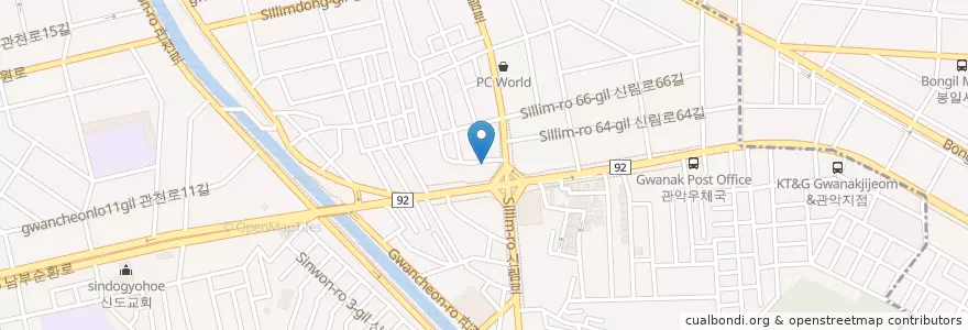 Mapa de ubicacion de 강한피부과 신림클리닉 en Südkorea, Seoul, 관악구, 신림동.