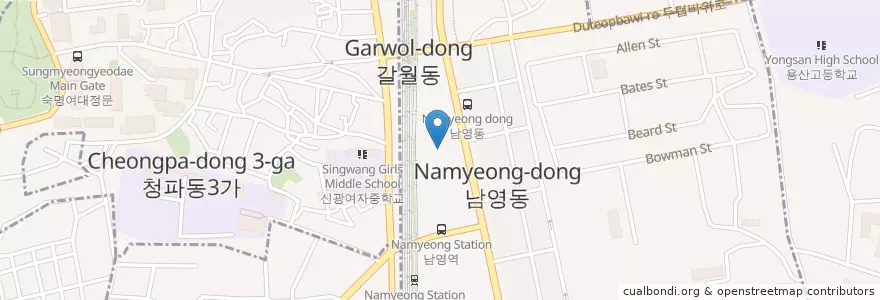 Mapa de ubicacion de 에스앤비안과 숙대점 en 대한민국, 서울, 용산구.