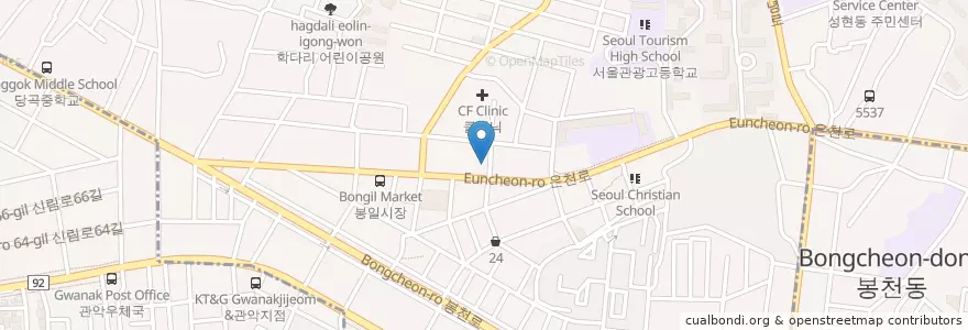 Mapa de ubicacion de 서울e병원 en كوريا الجنوبية, سول, 관악구, 은천동.