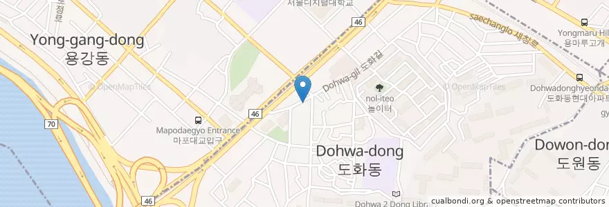 Mapa de ubicacion de 연세안치과 en 大韓民国, ソウル, 麻浦区, 도화동.