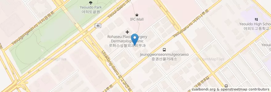 Mapa de ubicacion de 유디치과병원 여의도점 en کره جنوبی, سئول, 영등포구, 여의동.