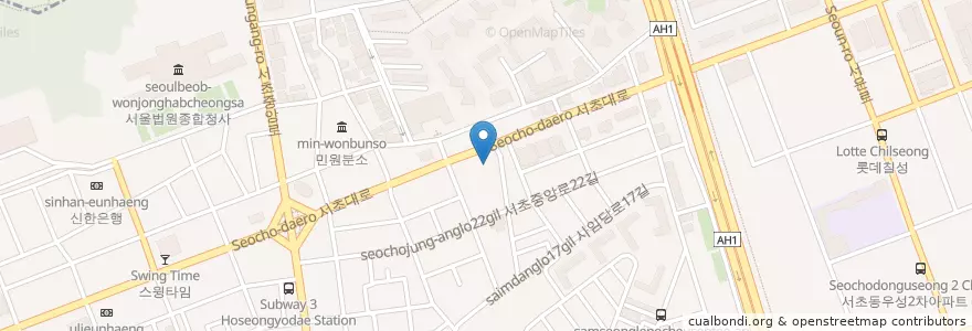 Mapa de ubicacion de 강남미시간치과의원 en 대한민국, 서울, 서초구, 서초1동, 서초동.