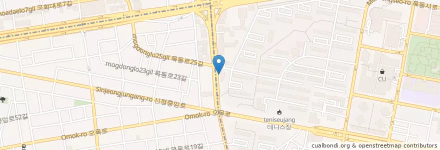 Mapa de ubicacion de 씨유피부과비만센터 목동점 en 대한민국, 서울, 양천구, 신정4동.