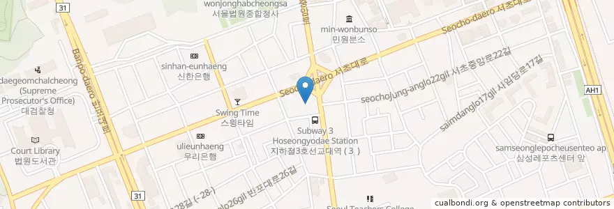 Mapa de ubicacion de 이롬치과 en Республика Корея, Сеул, 서초구, 서초3동, 서초동.