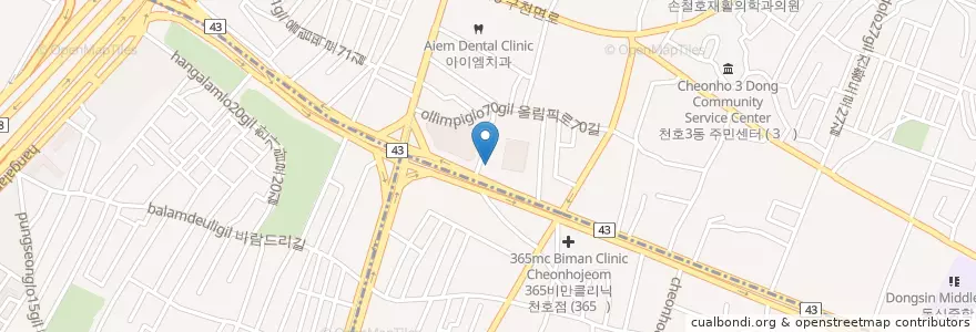 Mapa de ubicacion de 모아치과 en كوريا الجنوبية, سول, 강동구, 천호2동.
