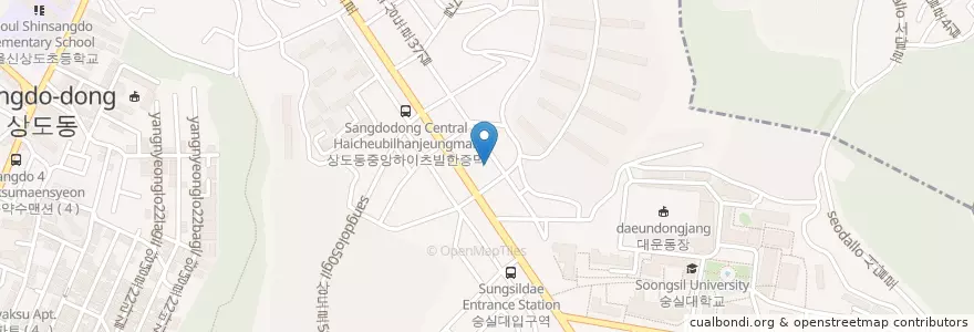 Mapa de ubicacion de 연세미소그린치과 en Coreia Do Sul, Seul, 동작구, 상도1동.