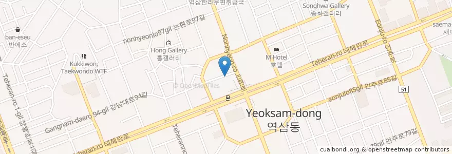 Mapa de ubicacion de 클리닉스타즈치과 en 대한민국, 서울, 강남구, Yeoksam-Dong, 역삼1동.