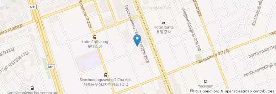 Mapa de ubicacion de 룡플란트치과 강남점 en كوريا الجنوبية, سول, 서초구, 서초동, 서초2동.