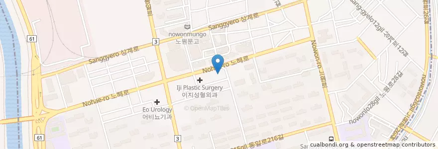 Mapa de ubicacion de Enbiuiwon Nowonjeom en South Korea, Seoul, Nowon-Gu, Sanggye 6·7(Yuk·Chil)-Dong, Sanggye 2(I)-Dong.