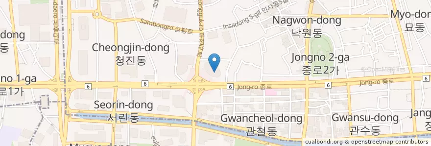 Mapa de ubicacion de 예본안과 종로점 en کره جنوبی, سئول, 종로구, 종로1·2·3·4가동.