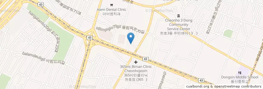Mapa de ubicacion de 닥터포유 천호점 en كوريا الجنوبية, سول, 강동구, 천호동, 천호2동.