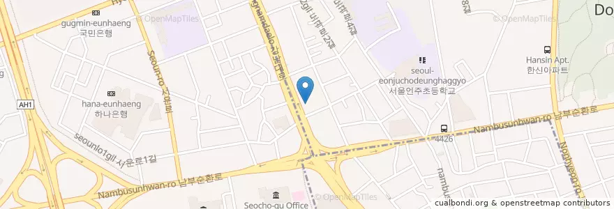 Mapa de ubicacion de 미소랑치과 강남점 en Corée Du Sud, Séoul, 서초구, 도곡1동.