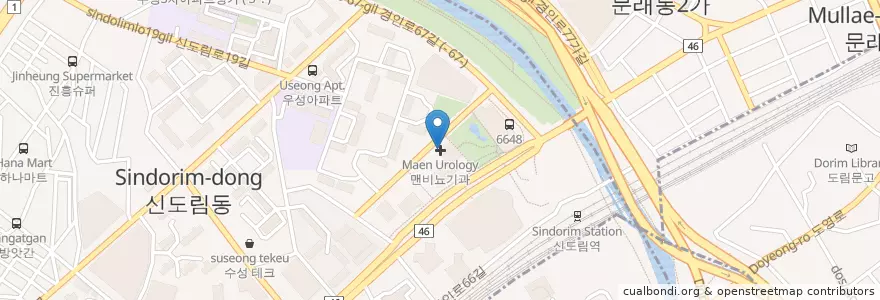 Mapa de ubicacion de 맨비뇨기과 en Coreia Do Sul, Seul, 신도림동.