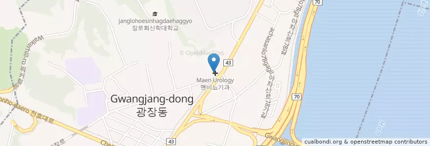 Mapa de ubicacion de 맨비뇨기과 en Corea Del Sur, Seúl, 광진구, 광장동.