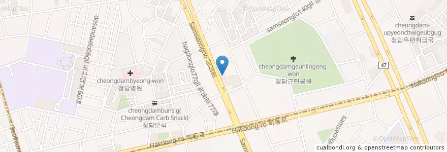 Mapa de ubicacion de 덴트리치과 en 대한민국, 서울, 강남구, 청담동.