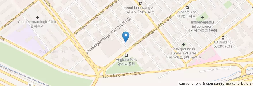 Mapa de ubicacion de 이룸치과 en 대한민국, 서울, 영등포구, 여의동.