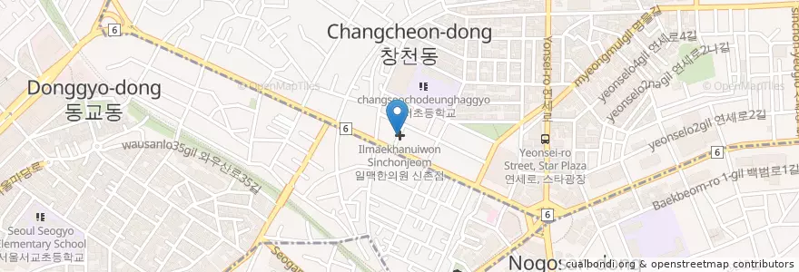 Mapa de ubicacion de 일맥한의원 신촌점 en Corea Del Sud, Seul, 마포구, 서교동.