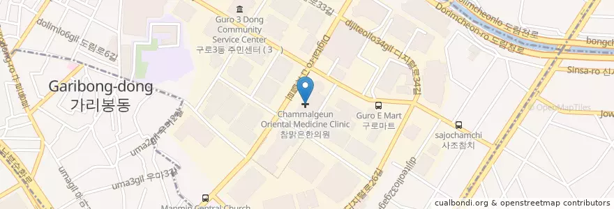 Mapa de ubicacion de 뉴욕비엔에스치과 en South Korea, Seoul, Guro-Gu.