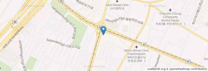 Mapa de ubicacion de 맨비뇨기과의원 en 대한민국, 서울, 강동구.