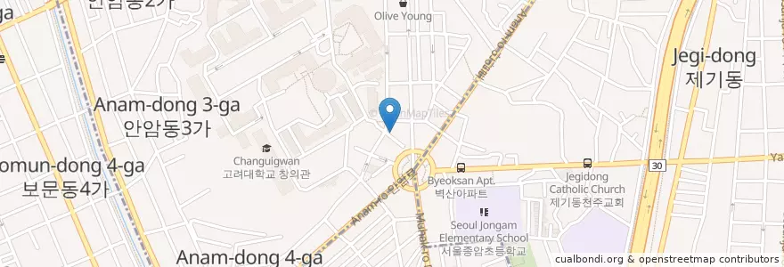 Mapa de ubicacion de 안암위드치과 en 대한민국, 서울, 동대문구.