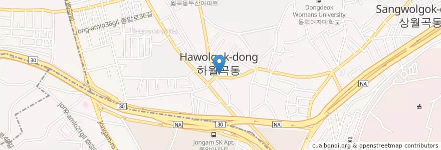 Mapa de ubicacion de 향기로운 훈치과 강북본원 en 대한민국, 서울, 성북구, 월곡1동, 월곡2동.