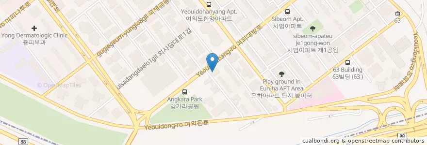 Mapa de ubicacion de 쥬비스 여의도점 en Korea Selatan, 서울, 영등포구, 여의동.