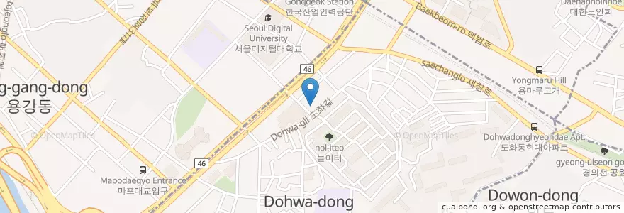 Mapa de ubicacion de 웰빙서울치과 en كوريا الجنوبية, سول, 마포구, 도화동.