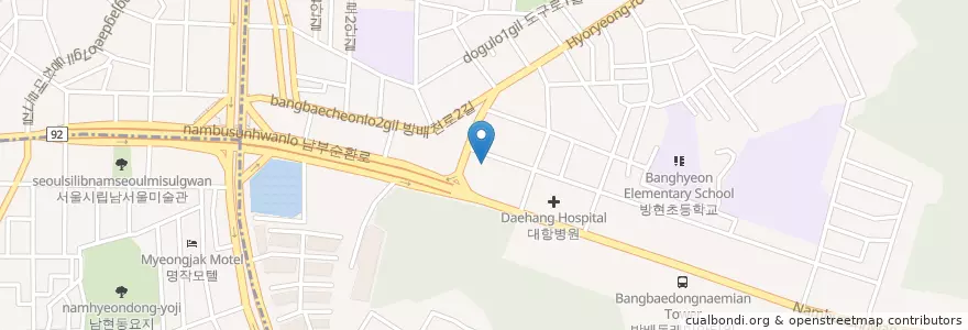 Mapa de ubicacion de 모심요양병원 en 대한민국, 서울, 서초구, 방배동, 방배2동.