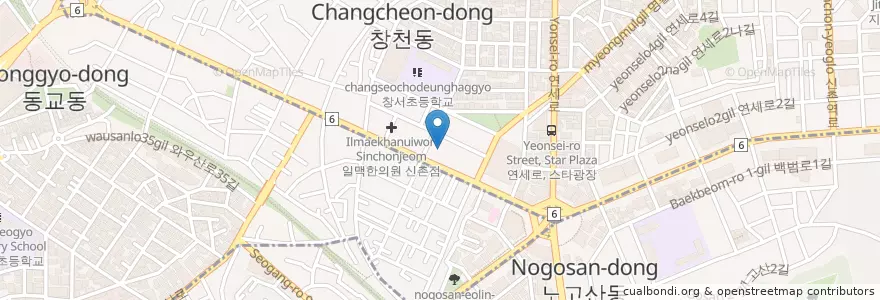 Mapa de ubicacion de 연세성형외과 신촌점 en Güney Kore, Seul, 마포구, 서교동.