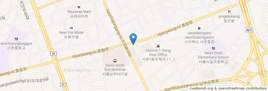 Mapa de ubicacion de 예미솔치과 en 대한민국, 서울, 서초구, 서초1동, 서초동.