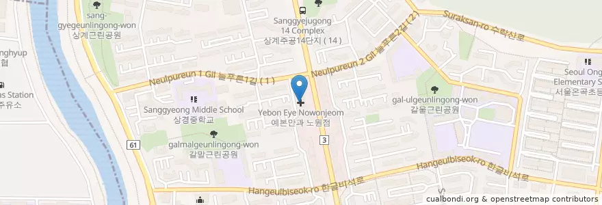 Mapa de ubicacion de Yebon Eye Nowonjeom en South Korea, Seoul, Nowon-Gu, Sanggye 8(Pal)-Dong.