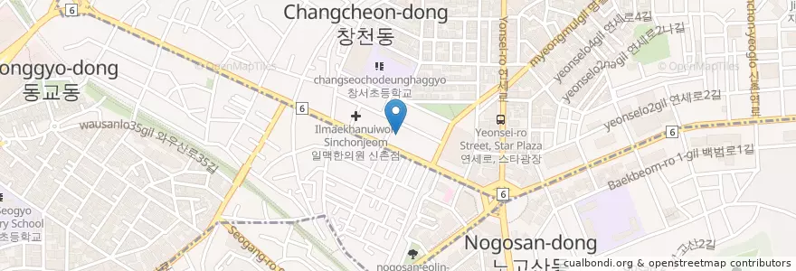 Mapa de ubicacion de 연세 해맑은 치과 en Республика Корея, Сеул, 마포구, 서교동.